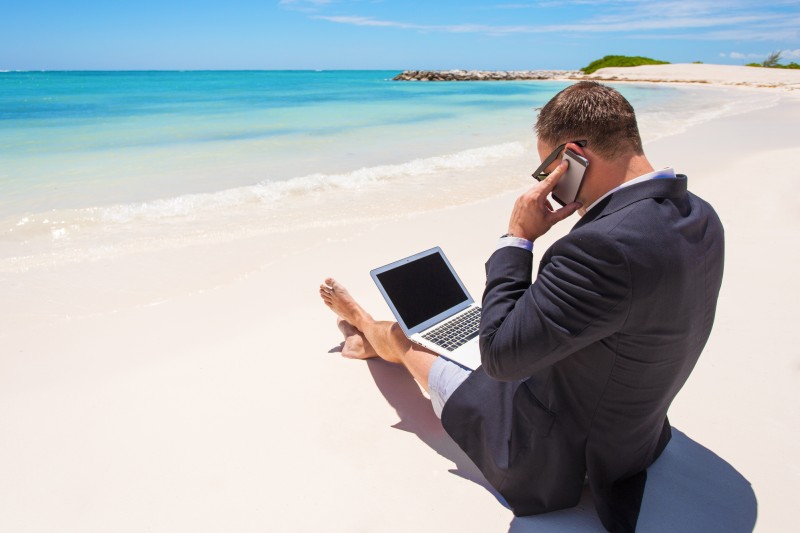 business man working remotely